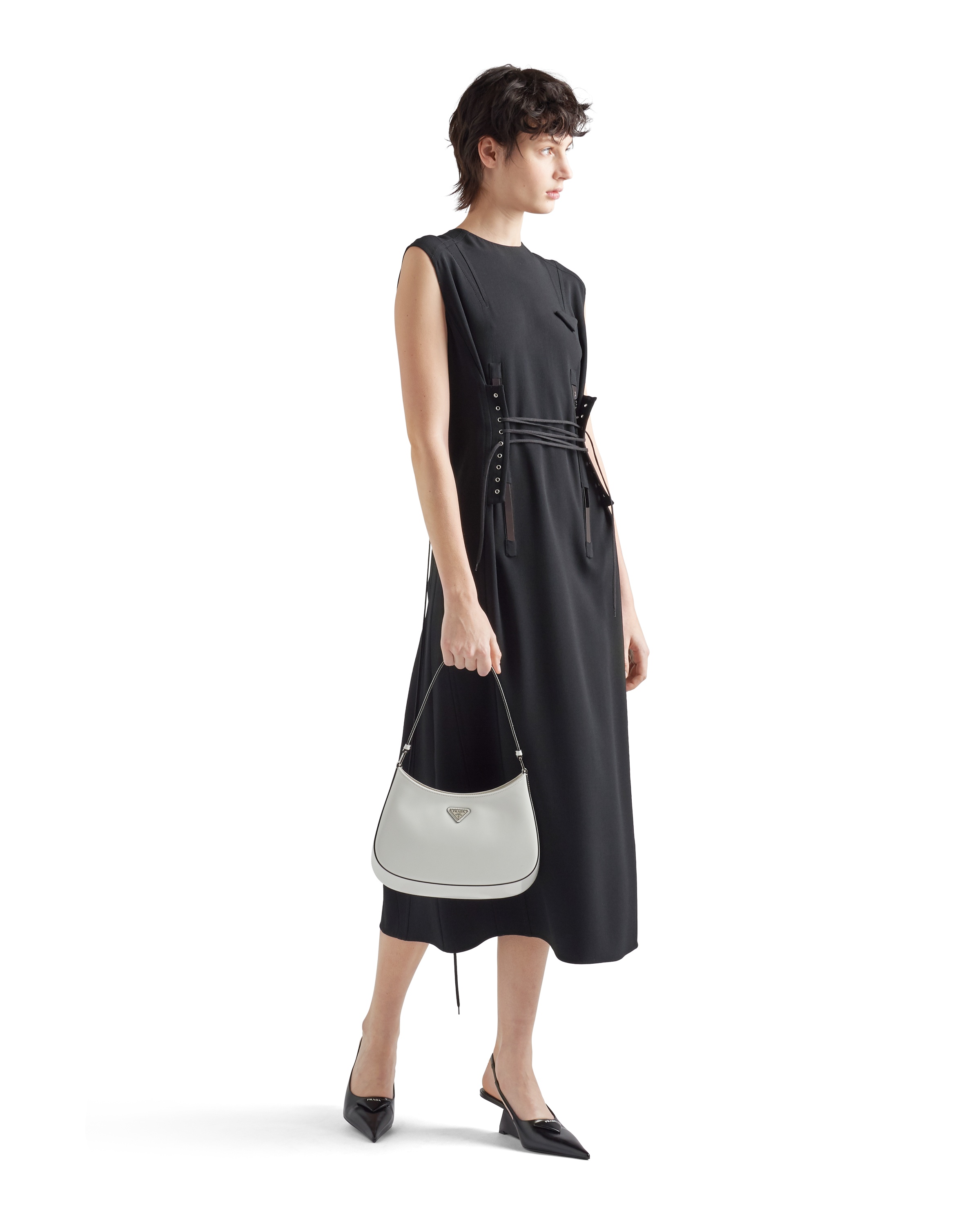 Prada Lace-up Mid-length Dress In Black