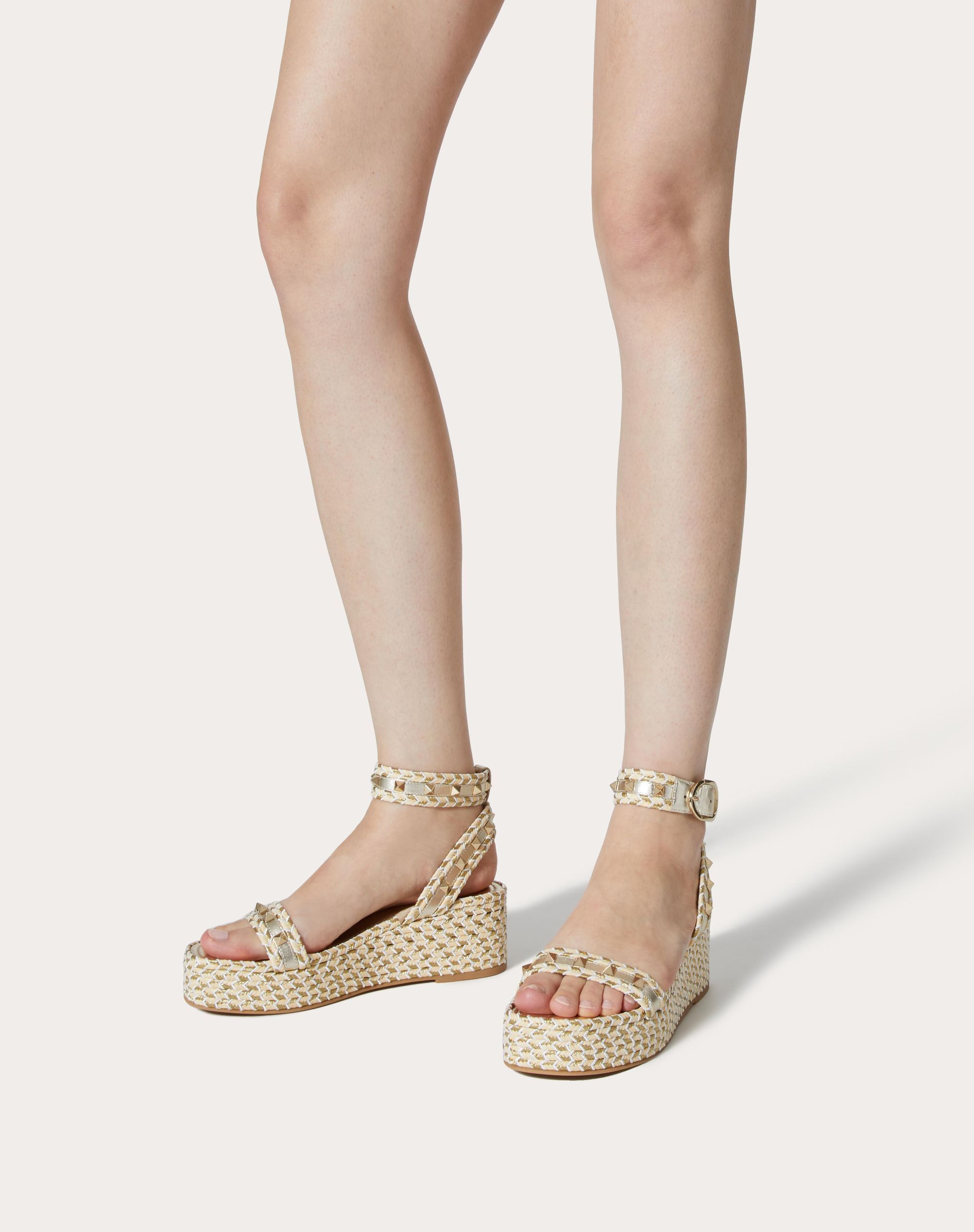 Shop Valentino Rockstud Flatform Sandal In Laminated Nappa Leather 45mm In Nude