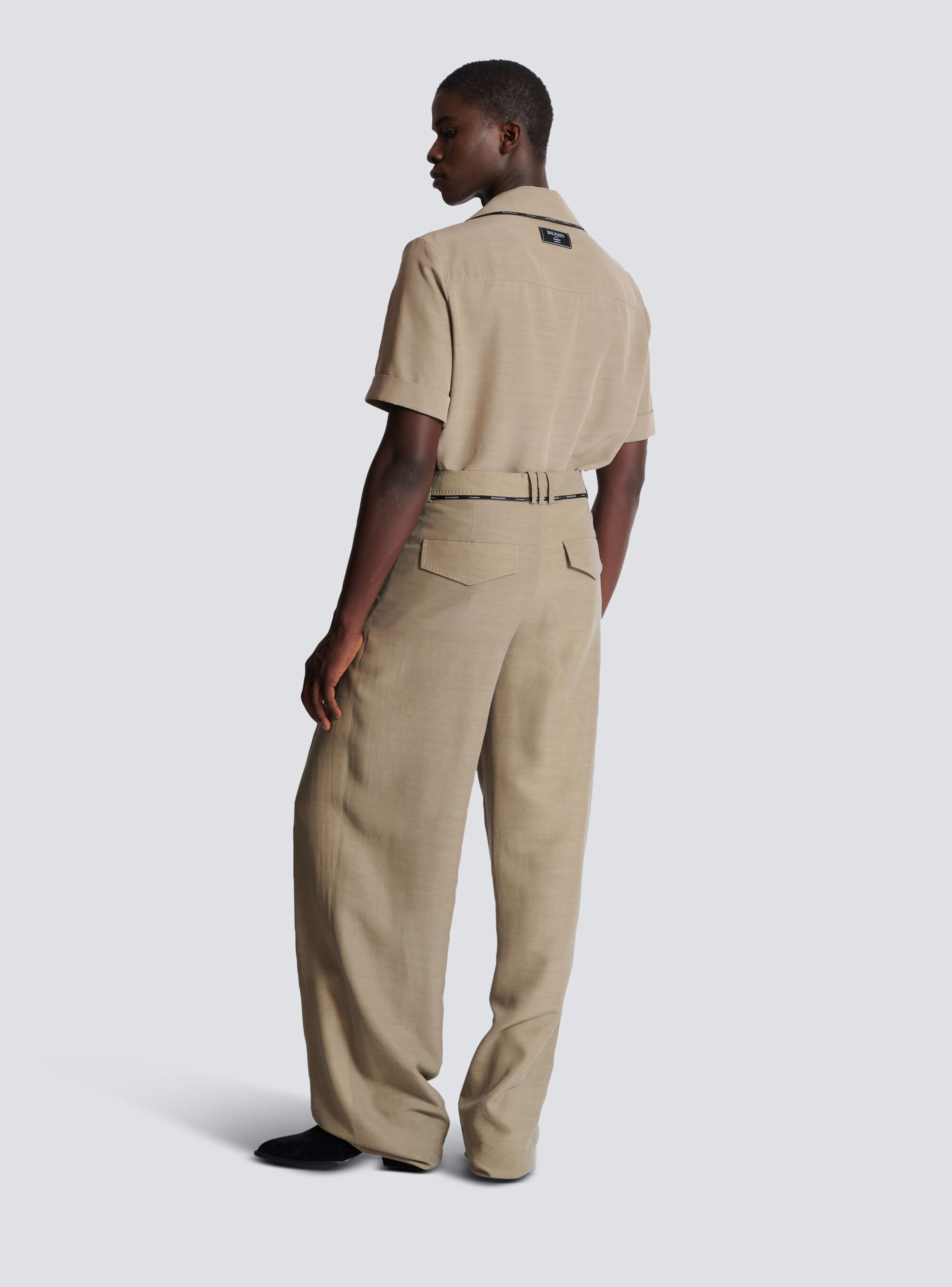Balmain Men's Taupe Cupro Pleated Pants In Nude
