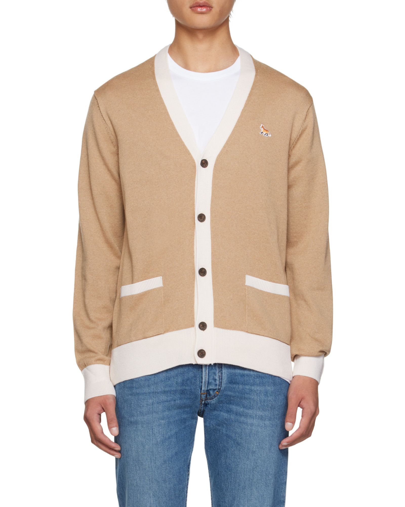 MAISON KITSUNÉ BABY FOX PATCH V-NECK CARDIGAN 