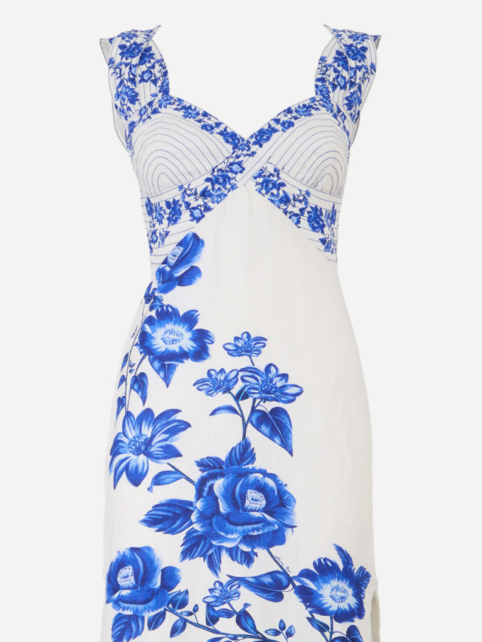 Farm Rio Floral Cascade-print Midi Dress In White