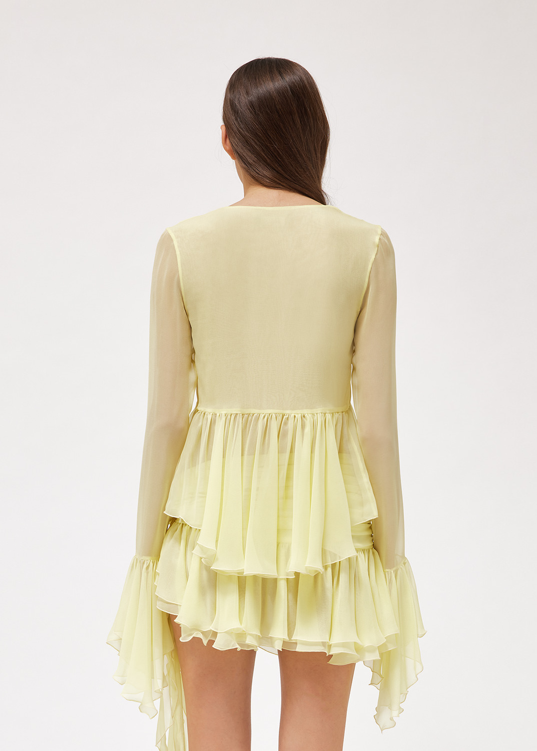 Blumarine Ruffled Long-sleeve Silk Blouse In Yellow