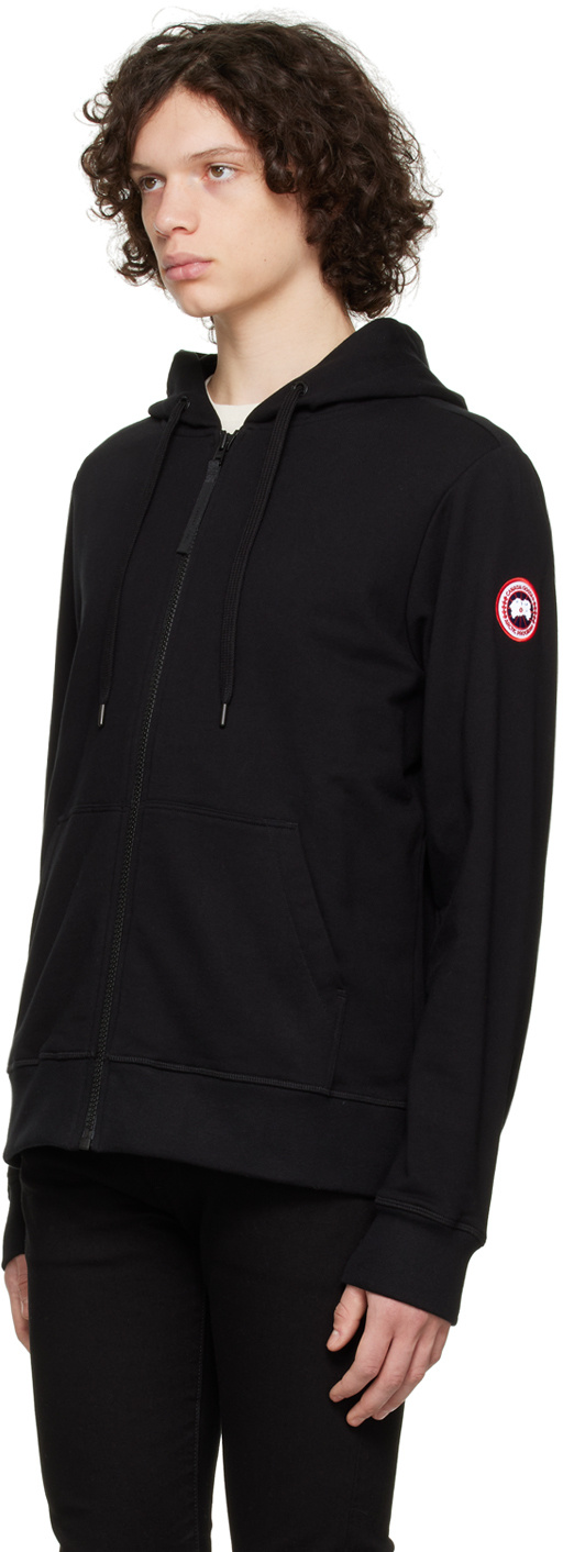 Canada Goose High Collar Black Full-zip Hoodie With Kangaroo Pocket In Black