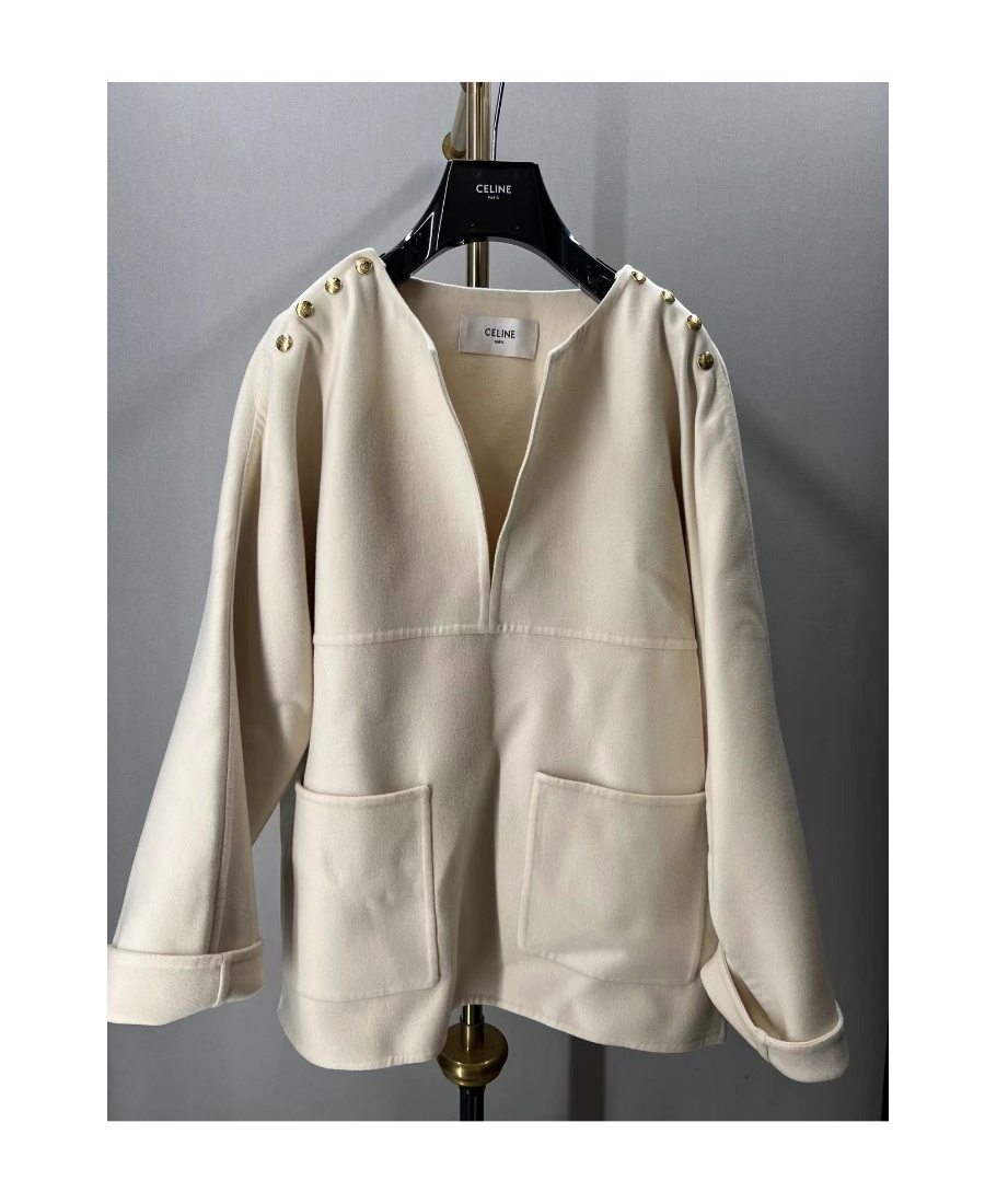 Shop Celine Vareuse Jacket In Double Faced Cashmere In White