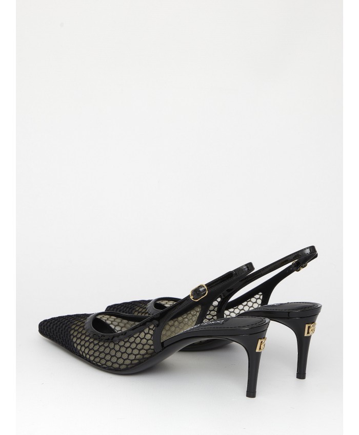 Dolce & Gabbana Vernice Patent Leather-trimmed Mesh Slingback Pumps In Black