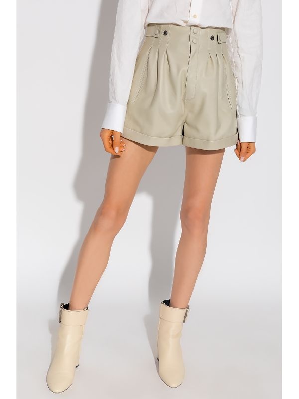 Saint Laurent High-waisted Leather Shorts In White