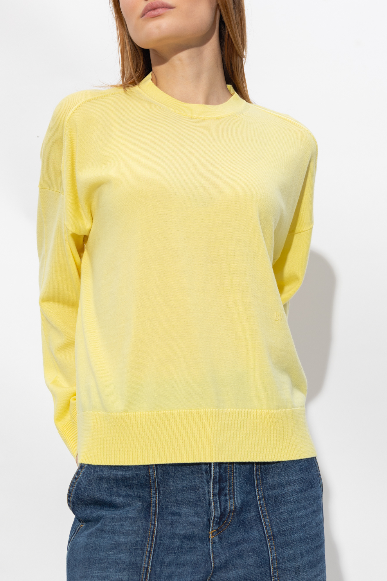 Bottega Veneta Ribbed Oversize Wool Sweater In Yellow