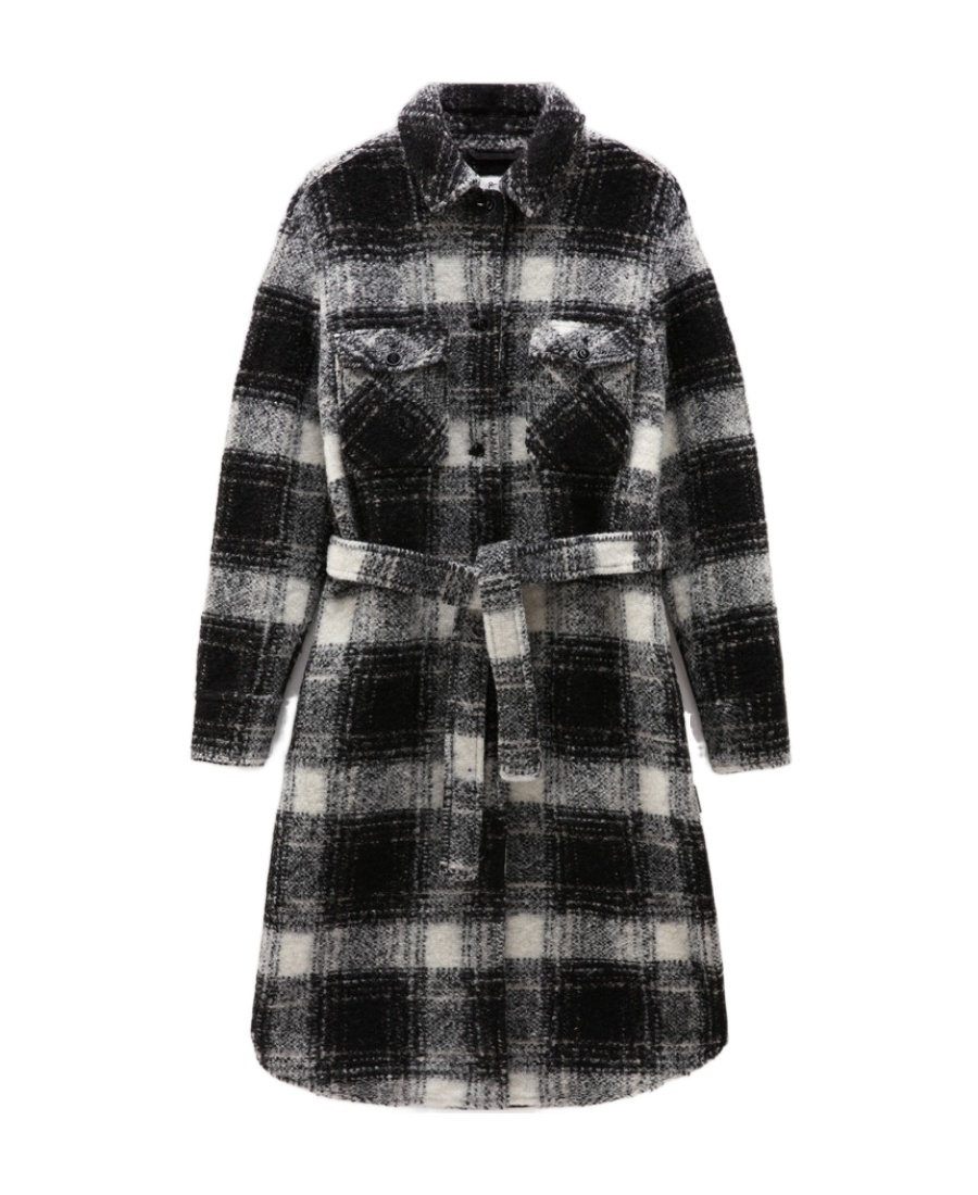 Woolrich Belted-waist Checkered Coat In Black