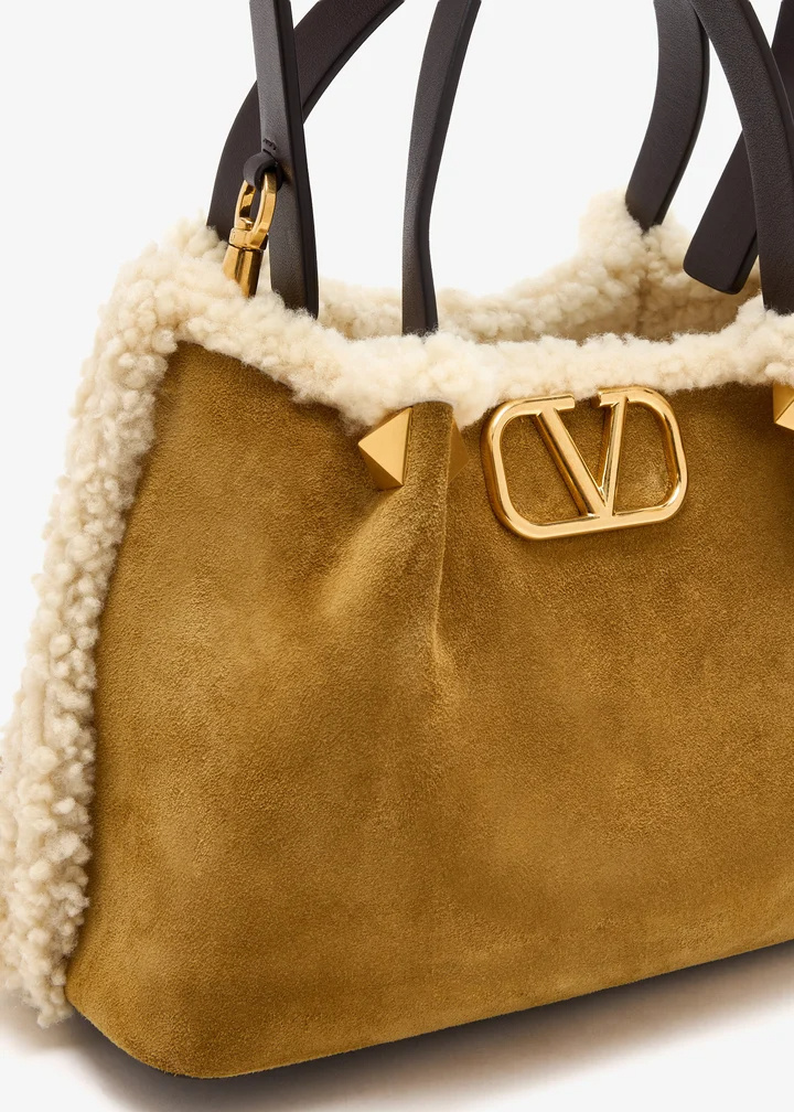 Valentino Small Vlogo Signature Suede Tote Bag In Brown