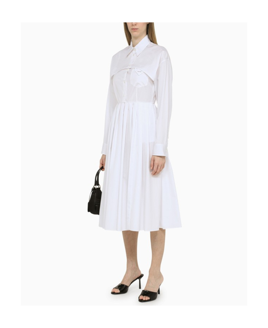 Prada Pleated-skirt Poplin Shirtdress In White