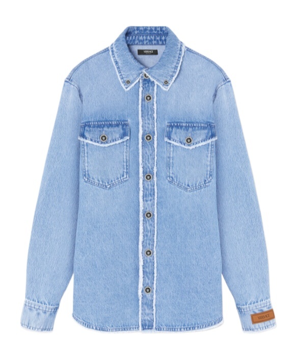 Versace Stonewashed Denim Shirt In Blue