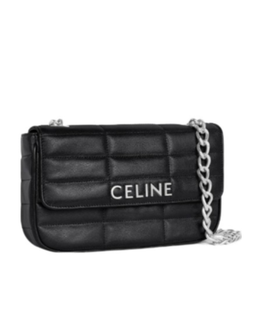 Celine Matelasse Monochrome Chain Shoulder Bag In Black