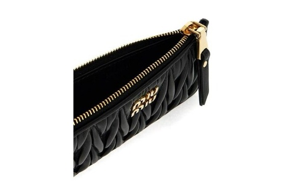 Miu Miu Matelassé Nappa Leather Envelope Wallet In Black