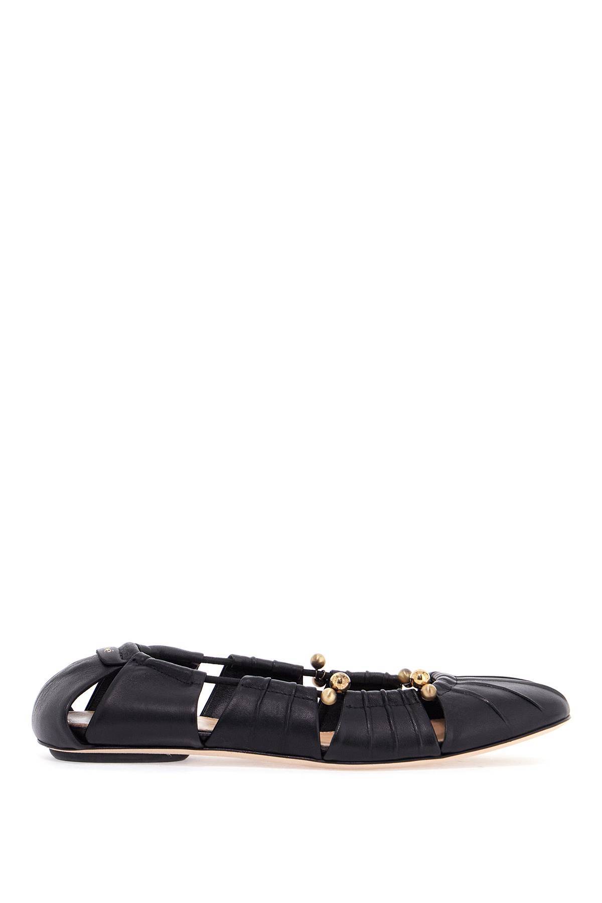 Chloé Luna Ballerinas With Gold-tone Accents And Pleated Design In Black