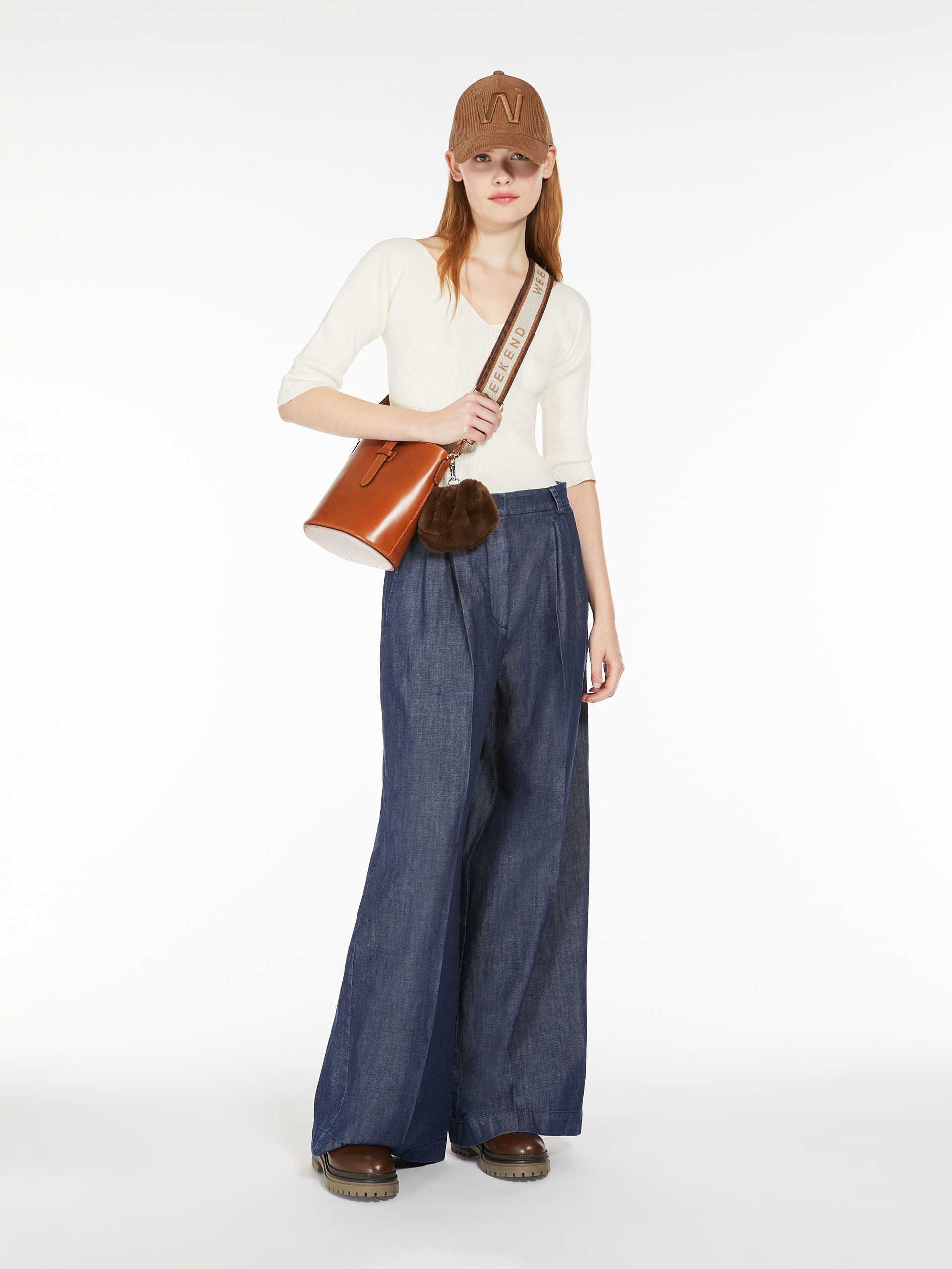 Weekend Max Mara Stretch-linen V-neck T-shirt In White