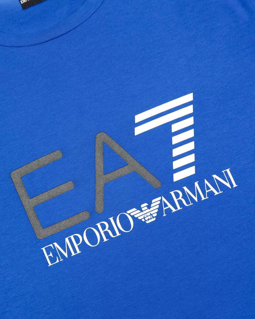 Ea7 Logo Printed Round Collar T-shirt In Blue