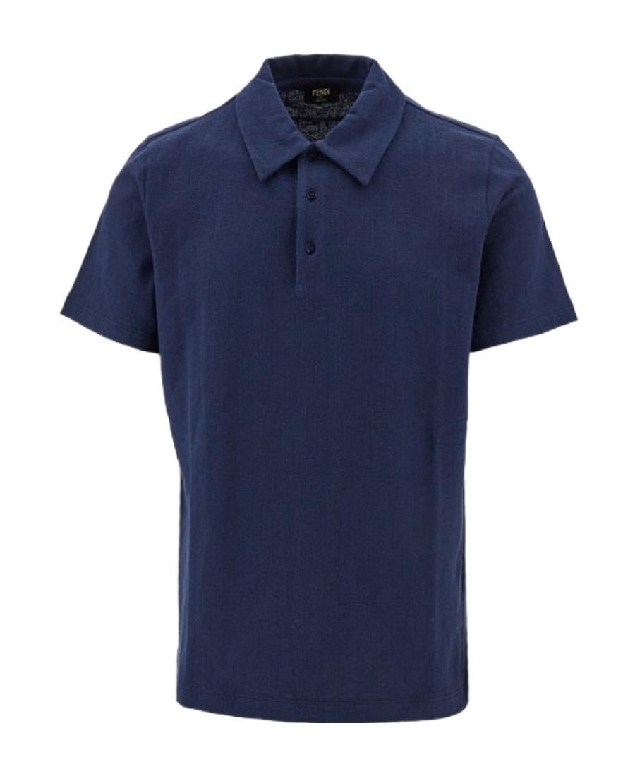 Fendi Monogram-jacquard Cotton Polo Shirt In Blue