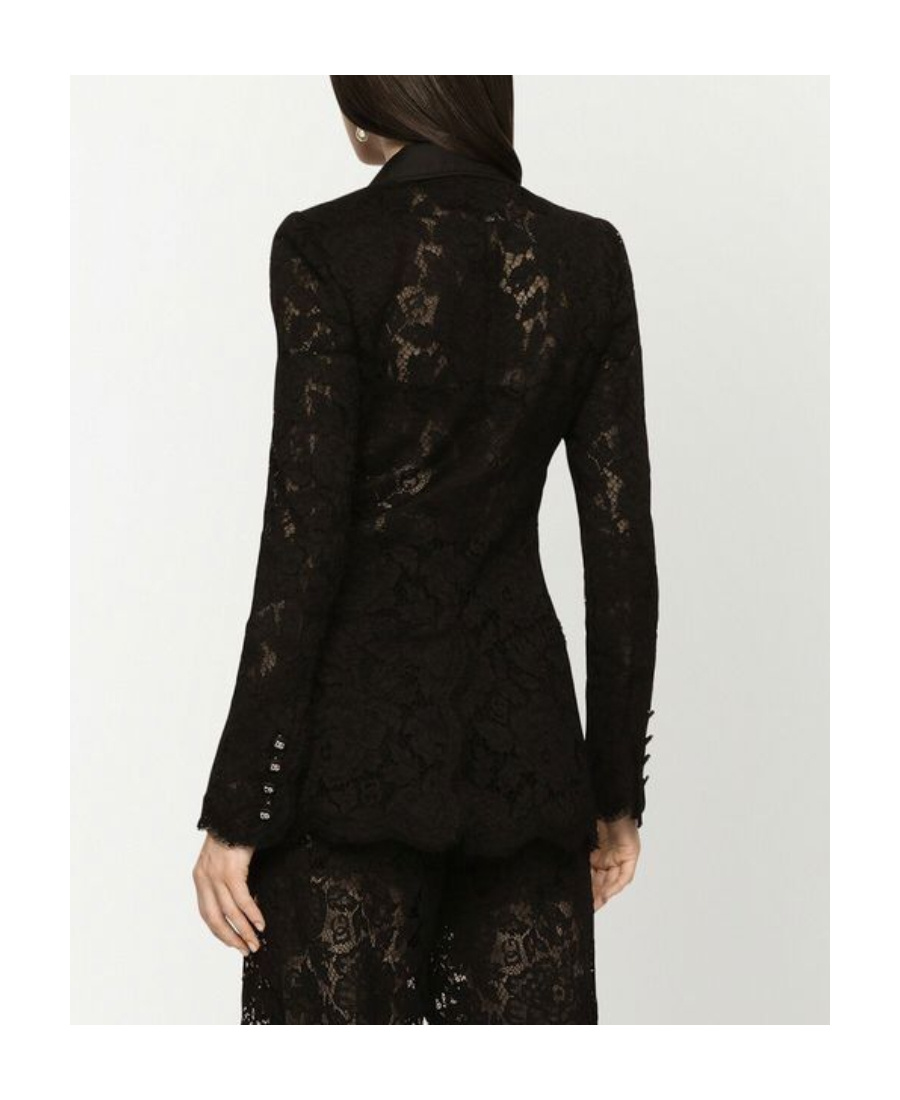 Dolce & Gabbana Lace Double-breasted Blazer Jacket In Black