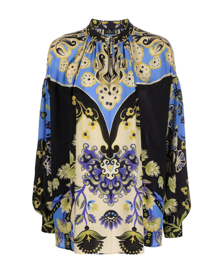 Etro Ornamental Print Silk Blouse In Black