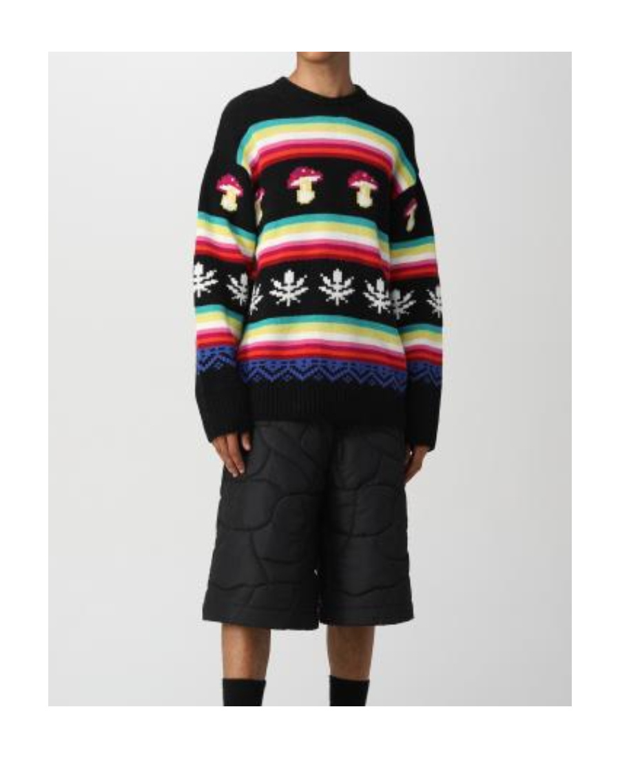 Msgm Cross-neck Knitwear With Pixelated Motifs In Black