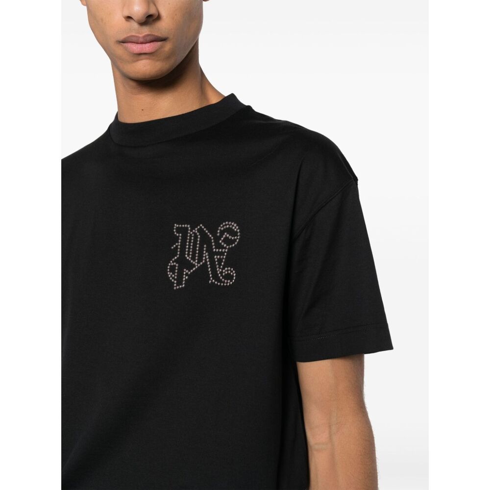 Palm Angels Studded Monogram T-shirt In Black