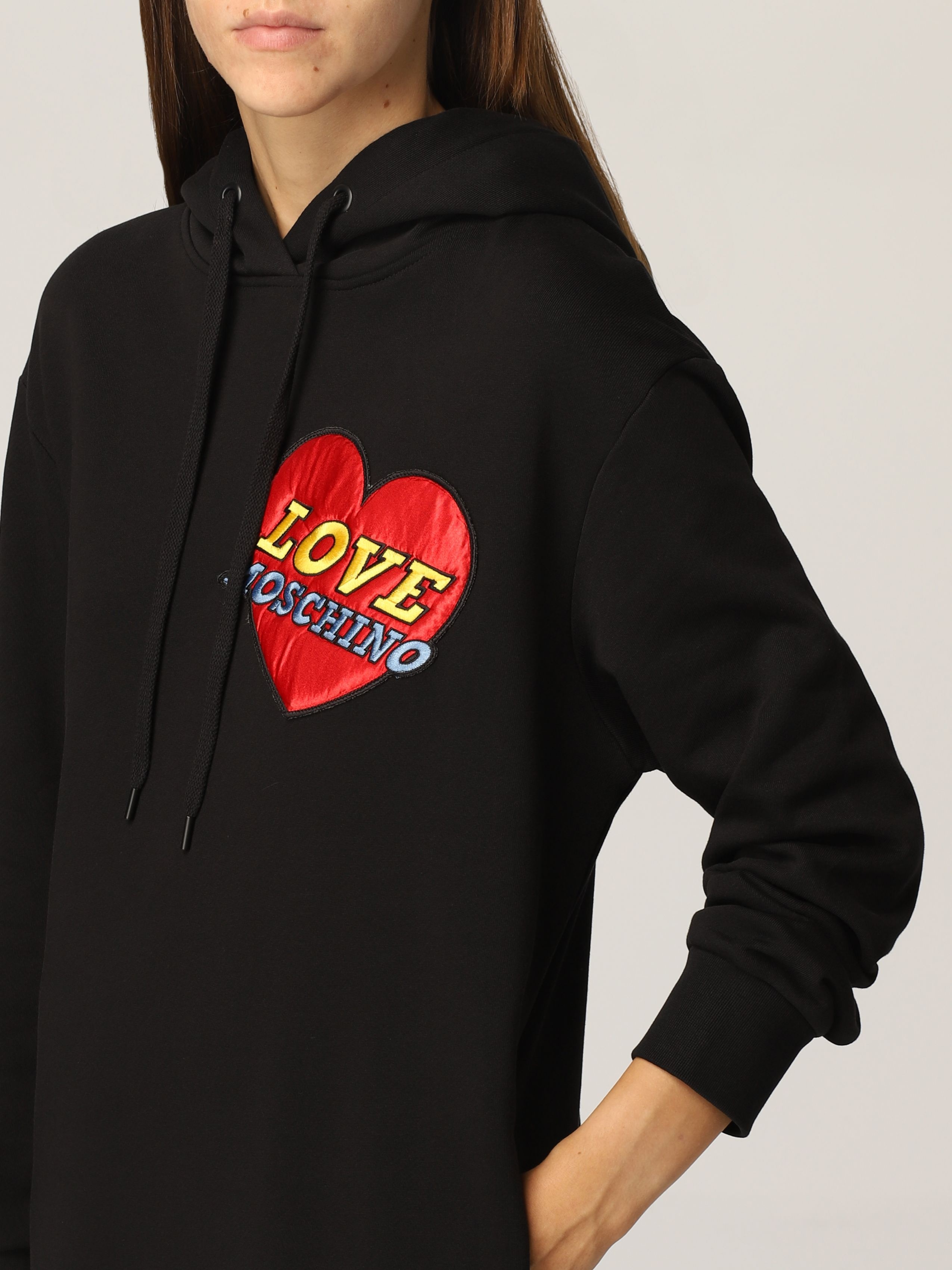 Moschino Padded-heart Hoodie Dress In Black