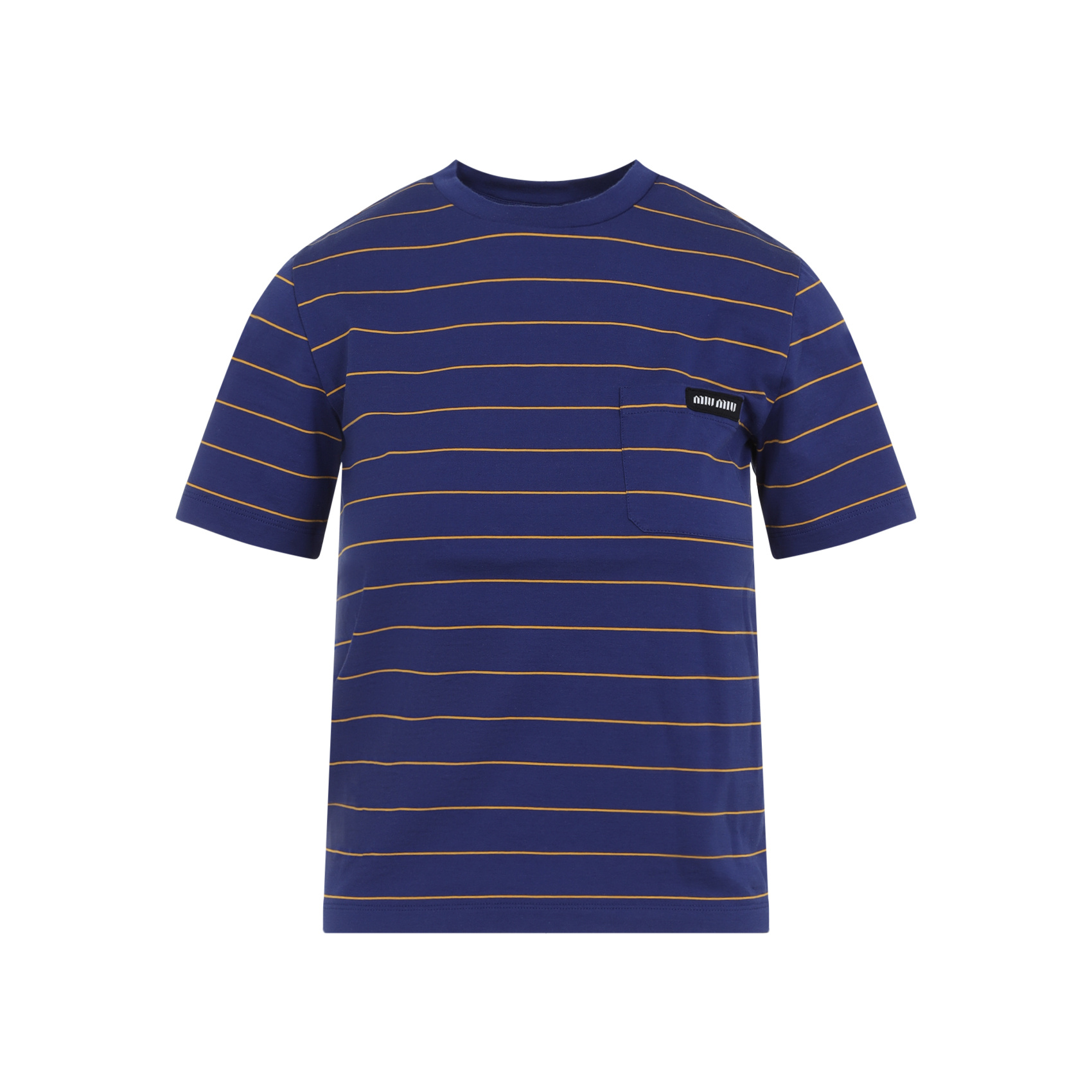Miu Miu Logo Striped Short-sleeved T-shirt In Blue