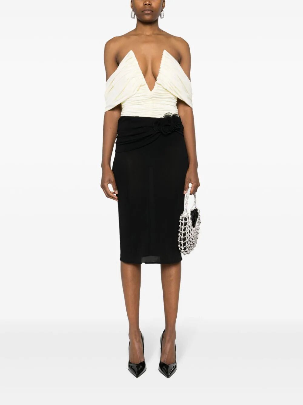 Magda Butrym Embellished Floral High-waisted Ruched Midi Skirt In Black