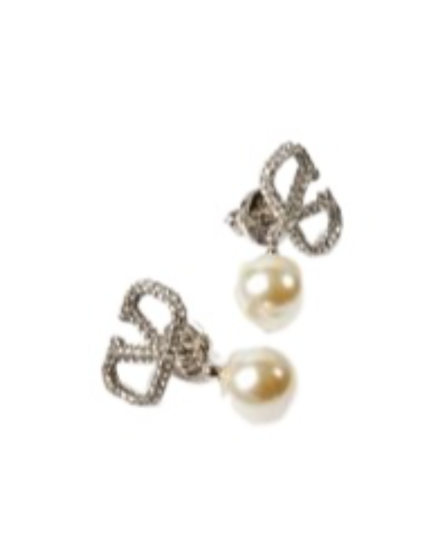 Valentino Vlogo Signature Metal Earrings With Crystals And Pearls In Swarovski Crystal In Metallic