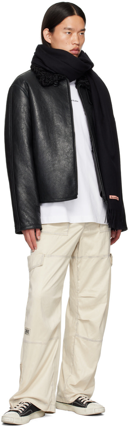 Acne Studios Shearling-collar Leather Jacket In Black
