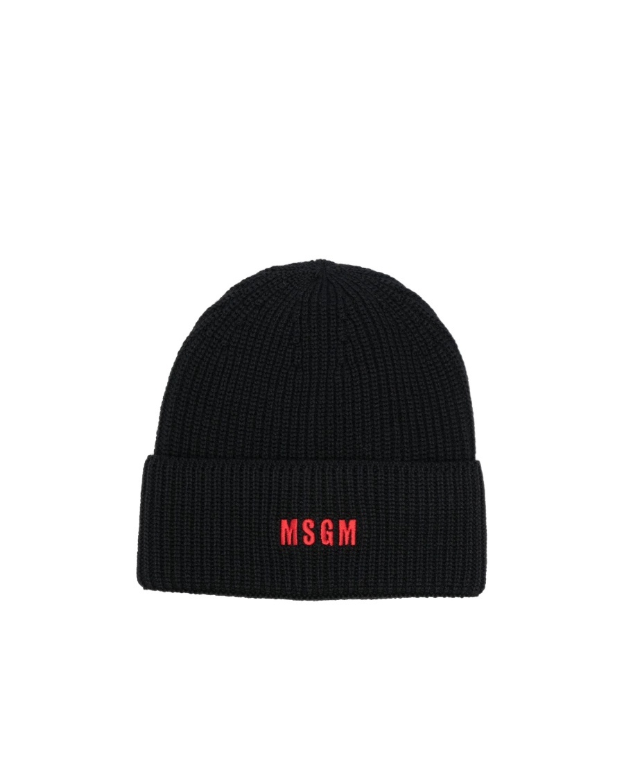 Msgm Logo-embroidered Ribbed-knit Beanie In Black