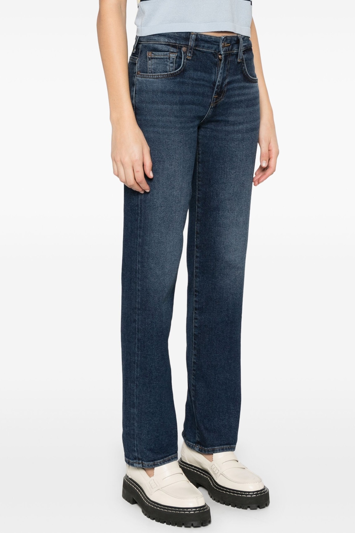 7 For All Mankind Faded Jeans Contrast Stitching In Blue