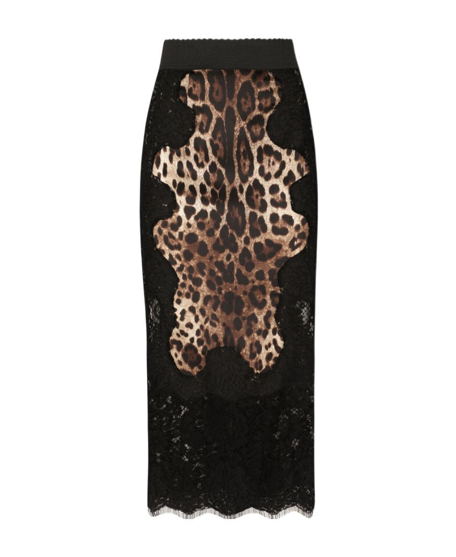 Dolce & Gabbana Dolce  Gabbana Leopard Print Laced Pencil Skirt In Black