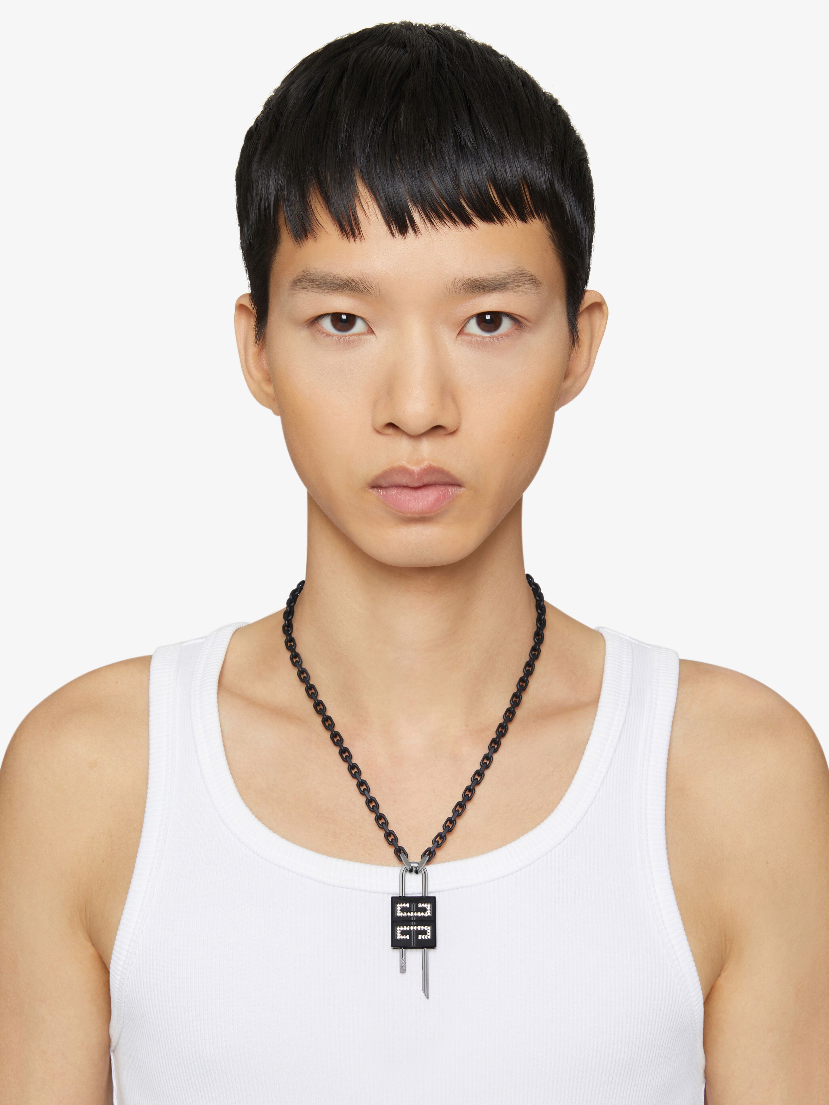 Givenchy Small Lock Crystal Necklace In Black