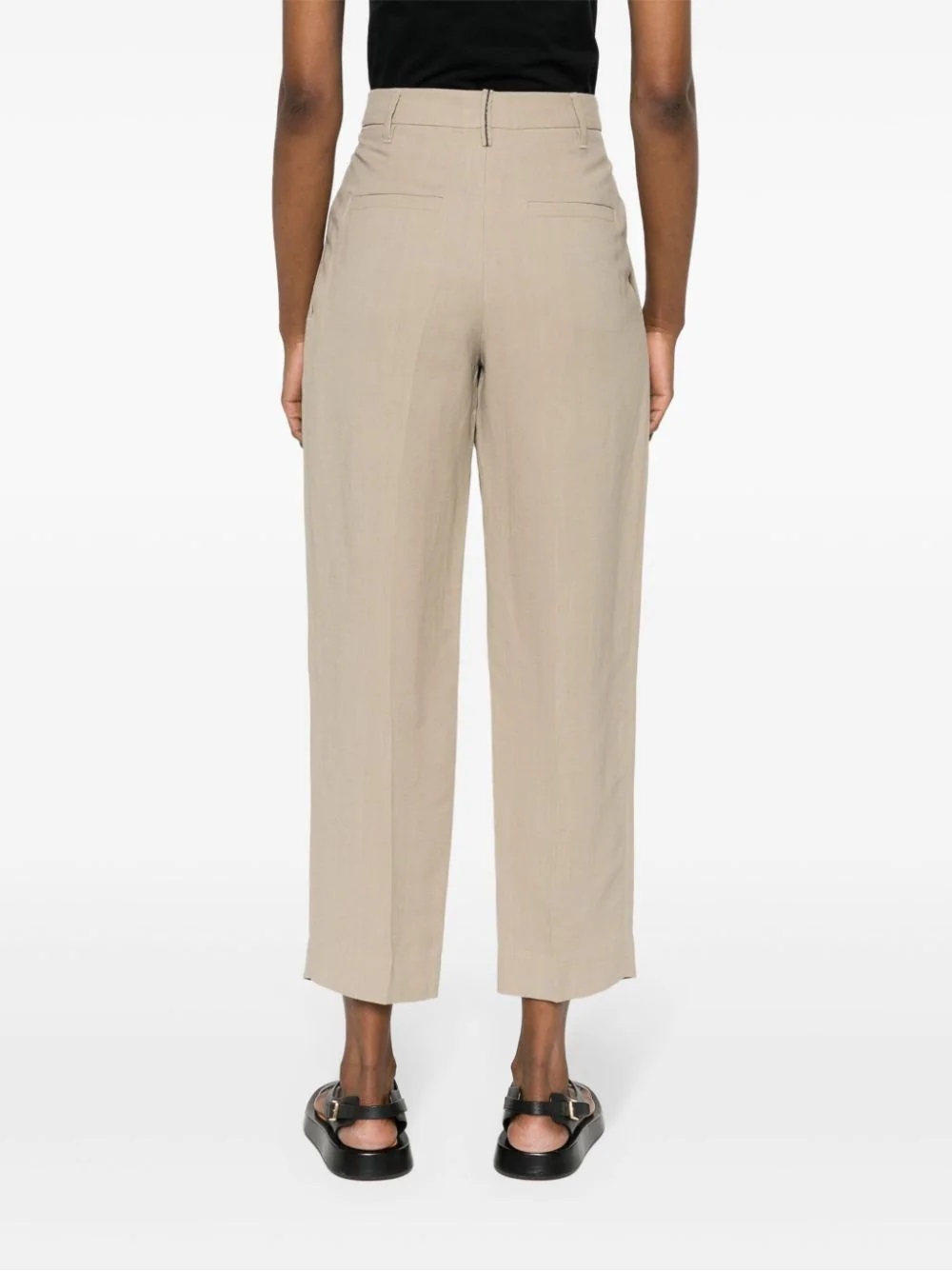 Brunello Cucinelli Cropped Tailored Trousers With Pleated Front In Nude