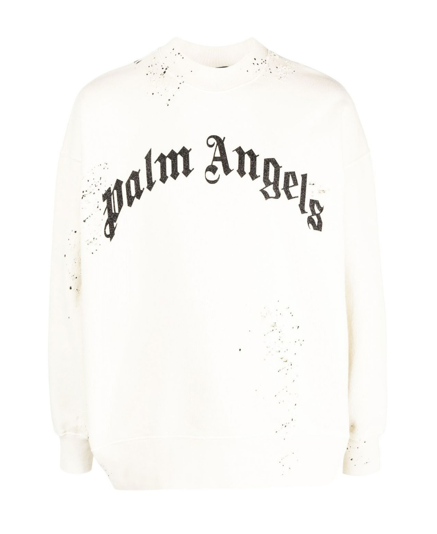 Palm Angels Logo-print Distressed-finish Sweatshirt In White
