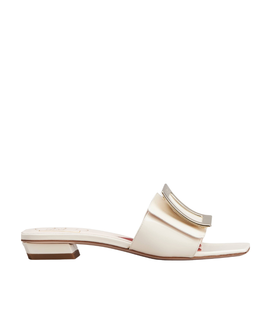 ROGER VIVIER BELLE VIVIER METAL BUCKLE MULES IN PATENT LEATHER
