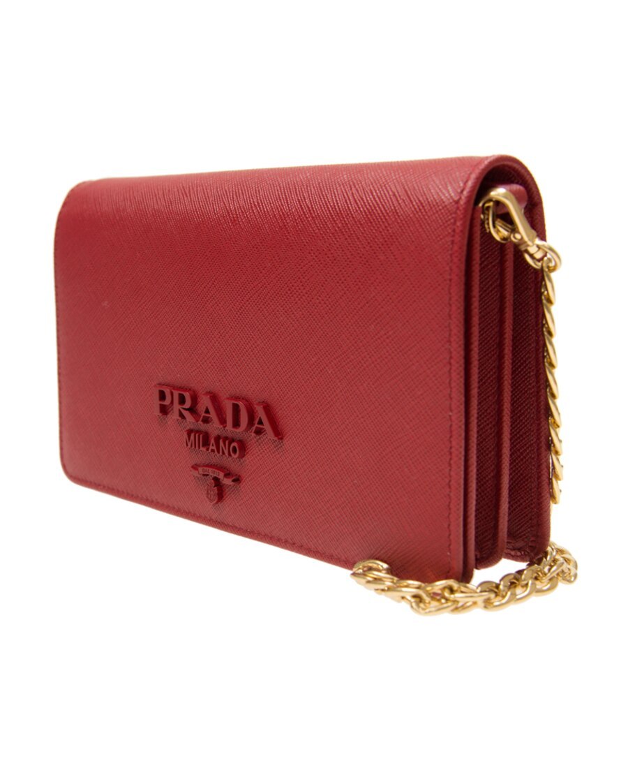 Prada Logo Sign Chain Shoulder Bag In Red