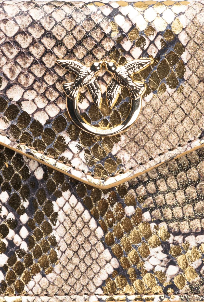 Pinko Galleria Flat Card Holder In Laminated Reptile Skin In Gold