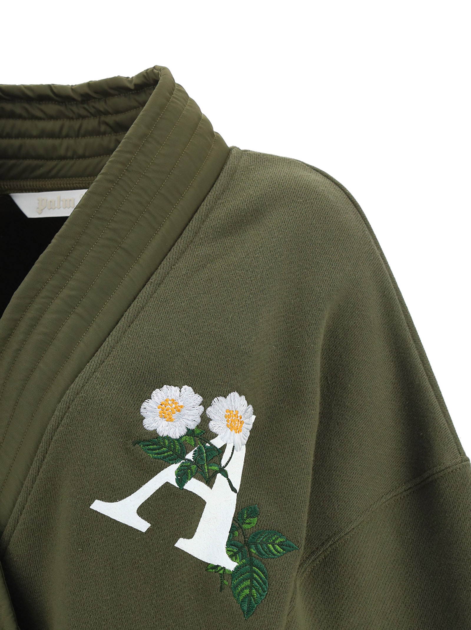 Palm Angels Daisy-logo Belted Coat In Green