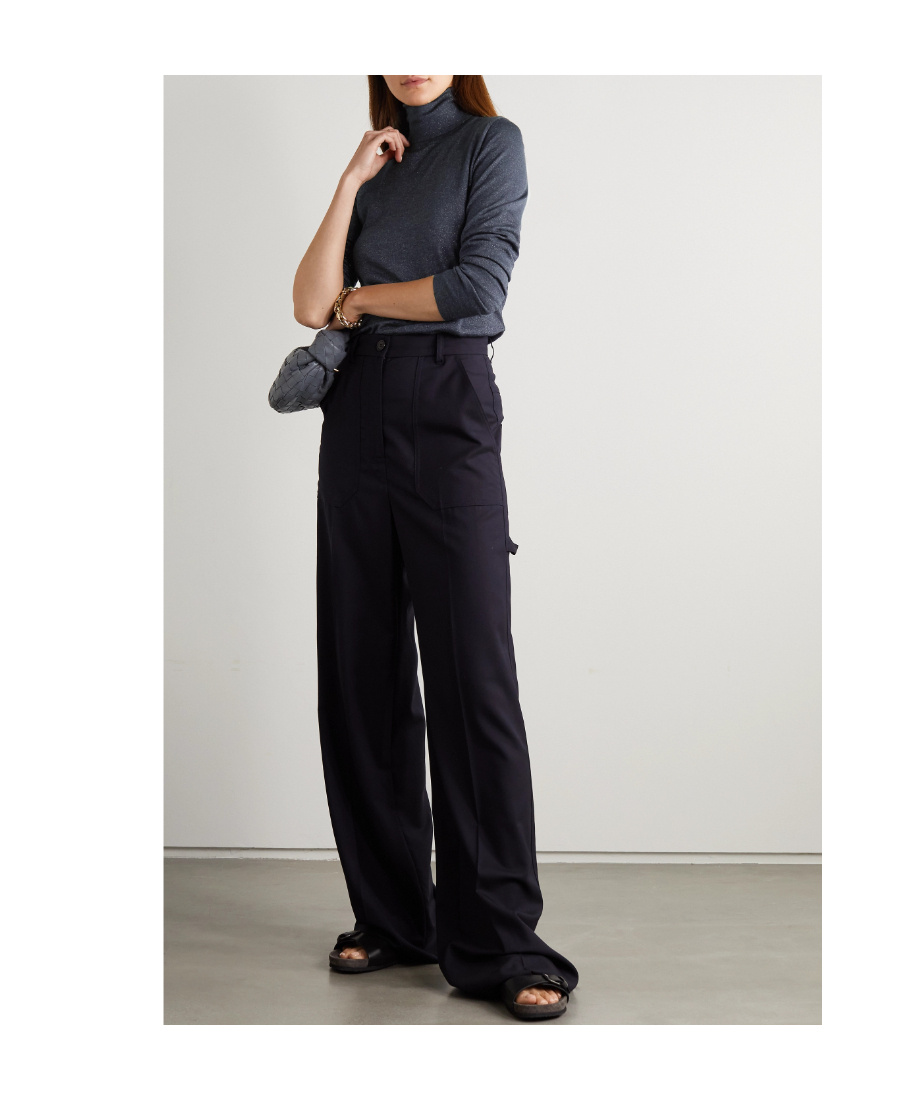 Brunello Cucinelli Navy Blue Metallic Turtleneck Pullover In Black