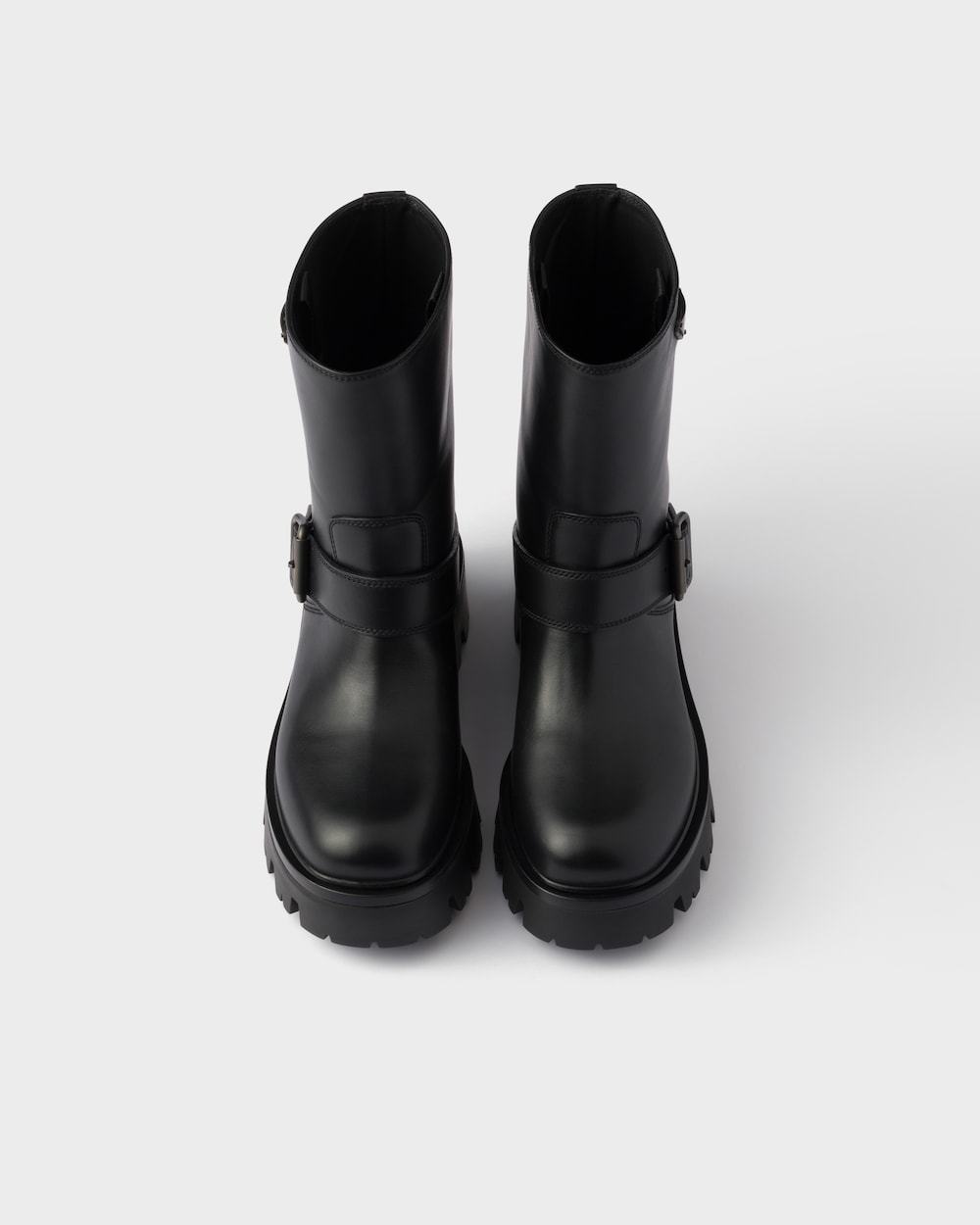 Prada Mid-calf Chunky Sole Round Toe Boots In Black