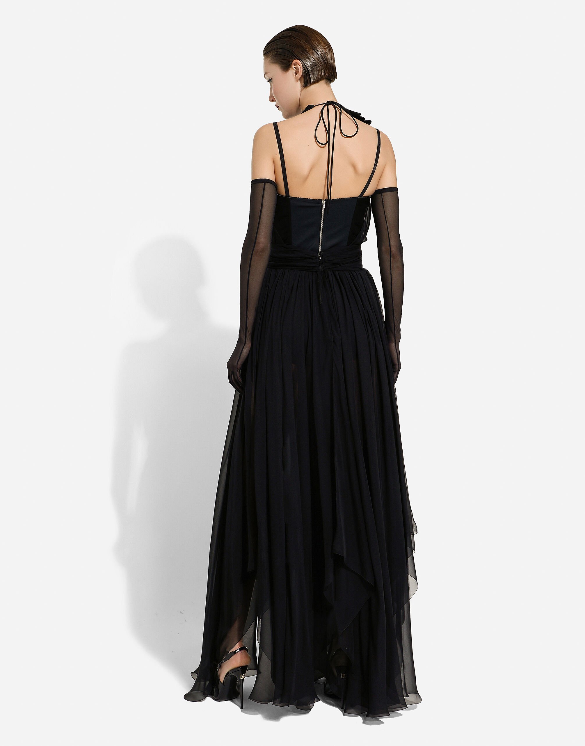 Dolce & Gabbana Long Chiffon Dress With Boning In Black