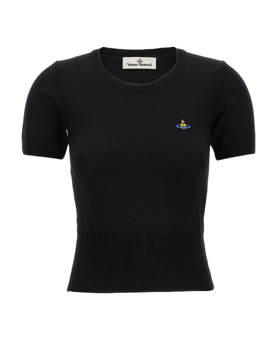 Shop Vivienne Westwood Orb-embroidered Virgin-wool Knitted Top In Black