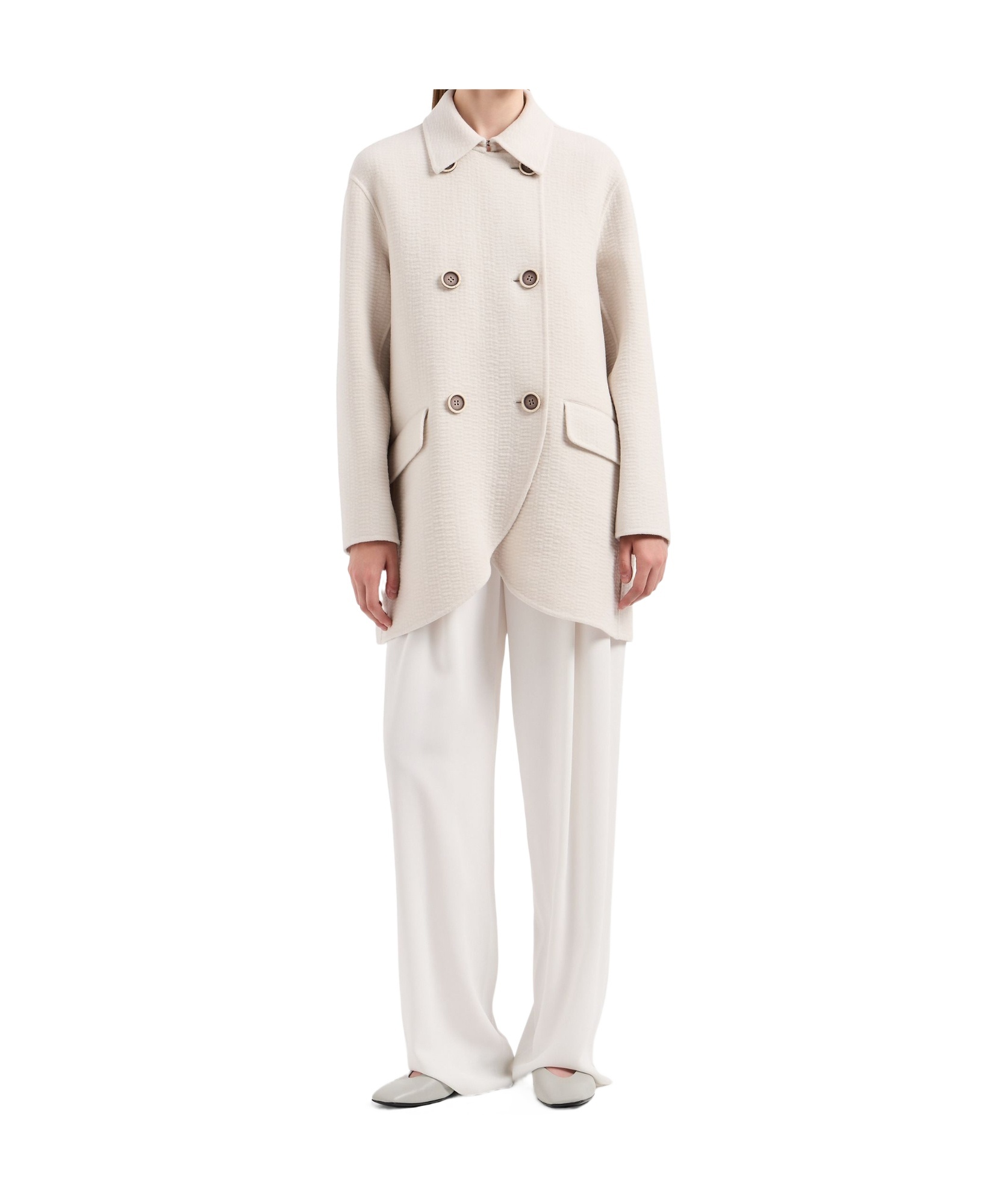 Emporio Armani Double-breasted Coat In Off White