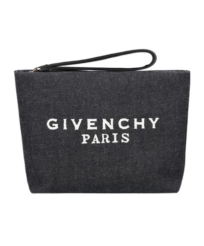 Givenchy Paris Logo Printed Zipped Clutch Bag In Black