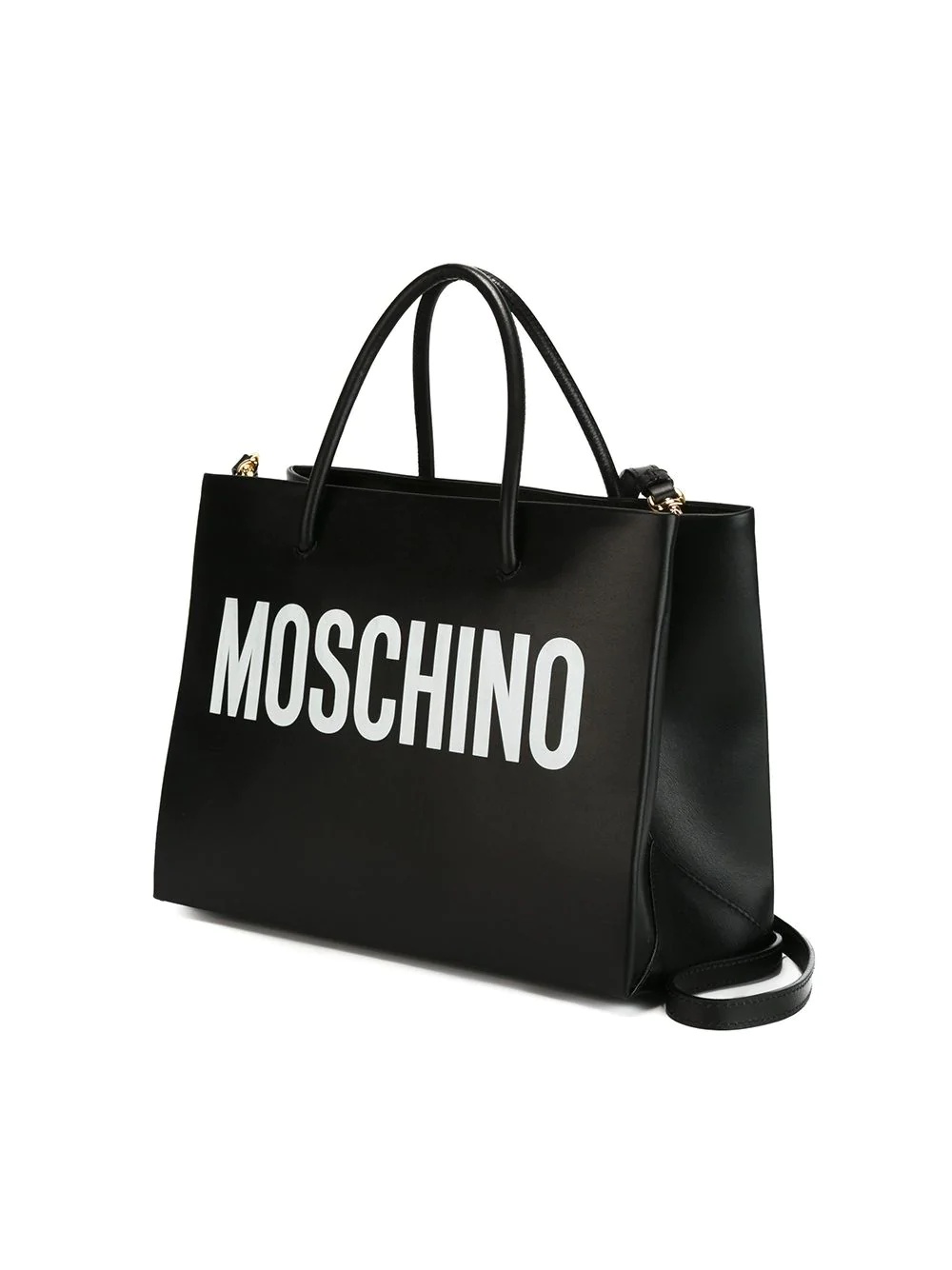 Moschino Logo Print Square Tote In Black