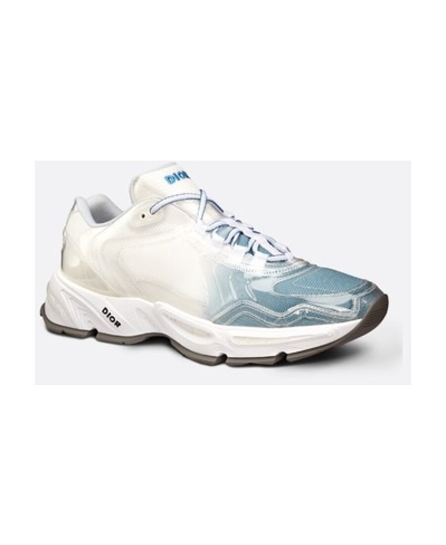 Dior Blue Mesh Flat Casual Sneakers In White