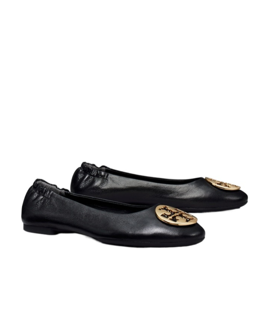Tory Burch Leather Ballerinas With Metal Logo On The Front In Multi