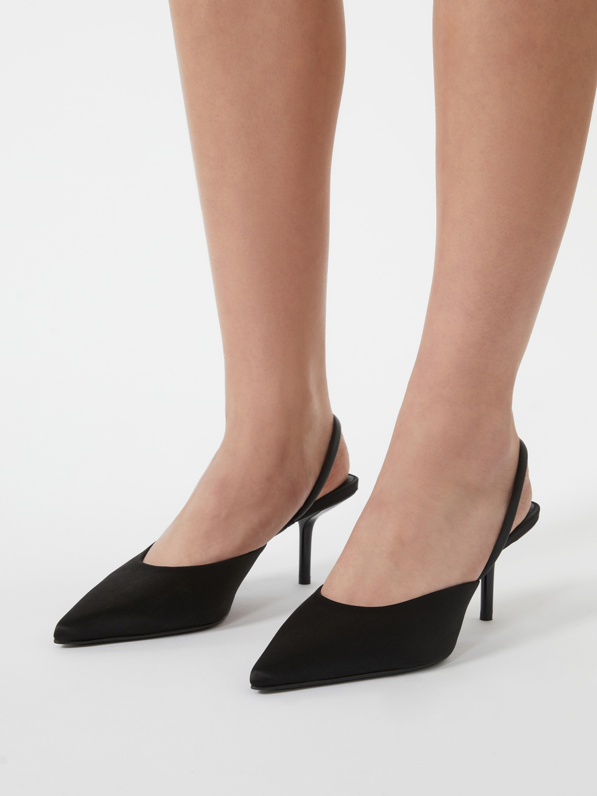 Max Mara Viscose And Silk Satin Slingbacks In Black